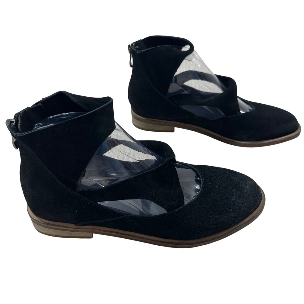 Antelope Black Suede Cutout Ankle Strap Flats Handmade Rubber Sole EU 37